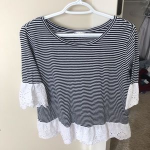 Stripes top with eyelet sleeves